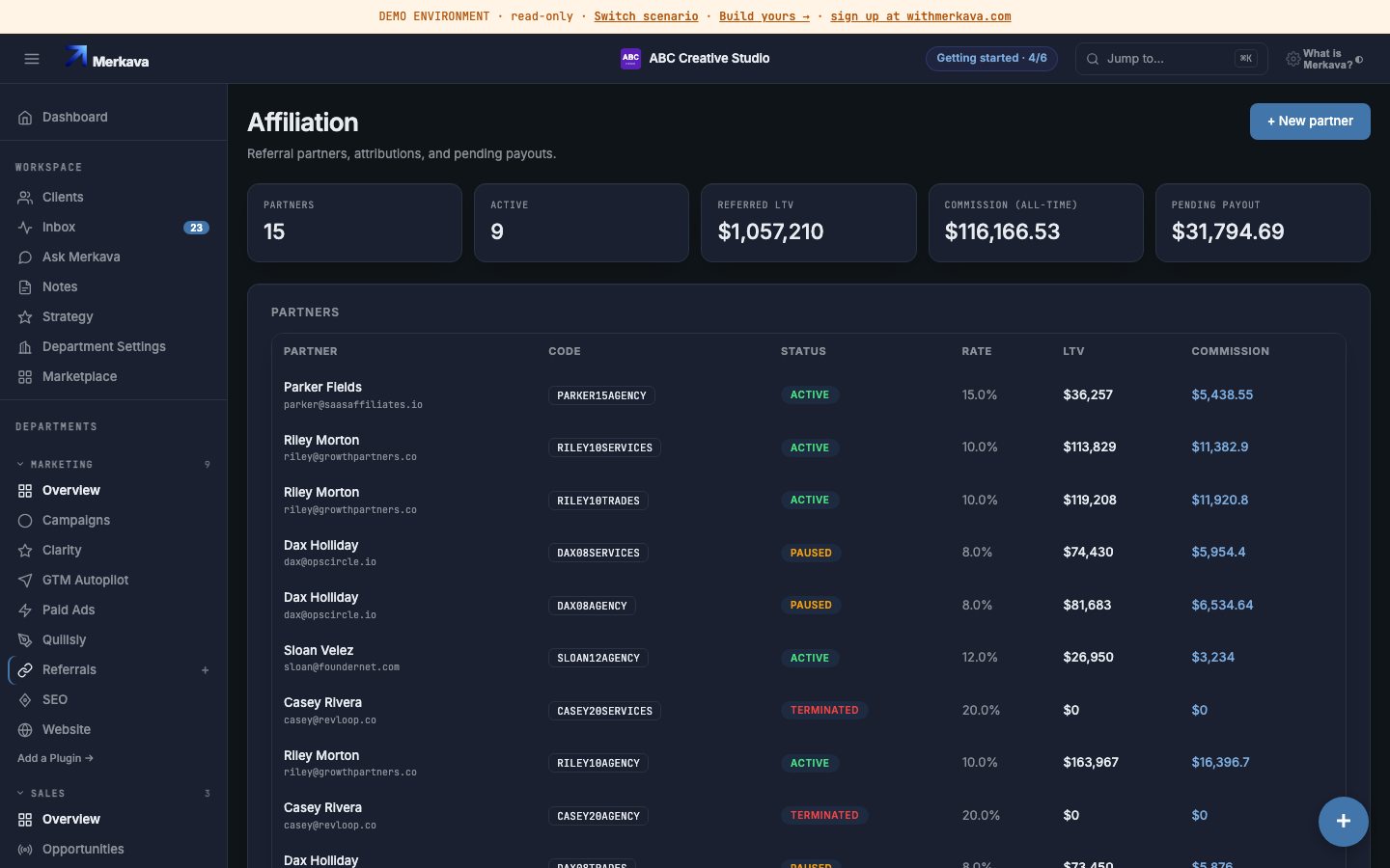 A partner's referral link with attributed closed deals.