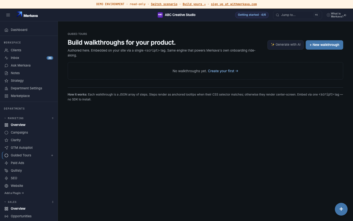 A guided tour tooltip pointing at a real feature.