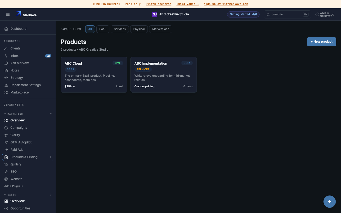 The product and pricing catalog — tiers defined once.