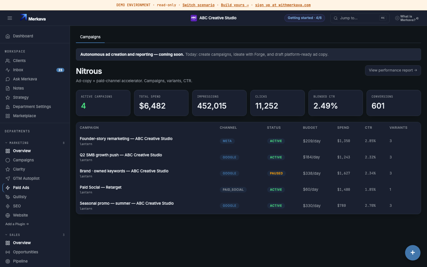 Cross-channel campaign performance in one dashboard.
