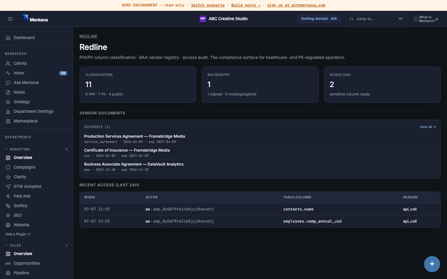 The vendor agreement registry with expirations tracked.